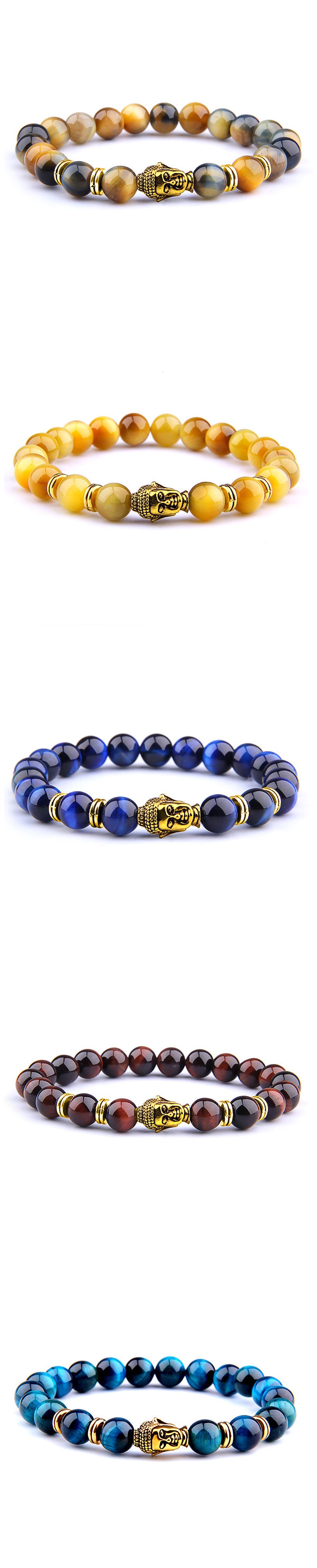 Buddha Head Elastic Charm Beads Gemstone Bracelet