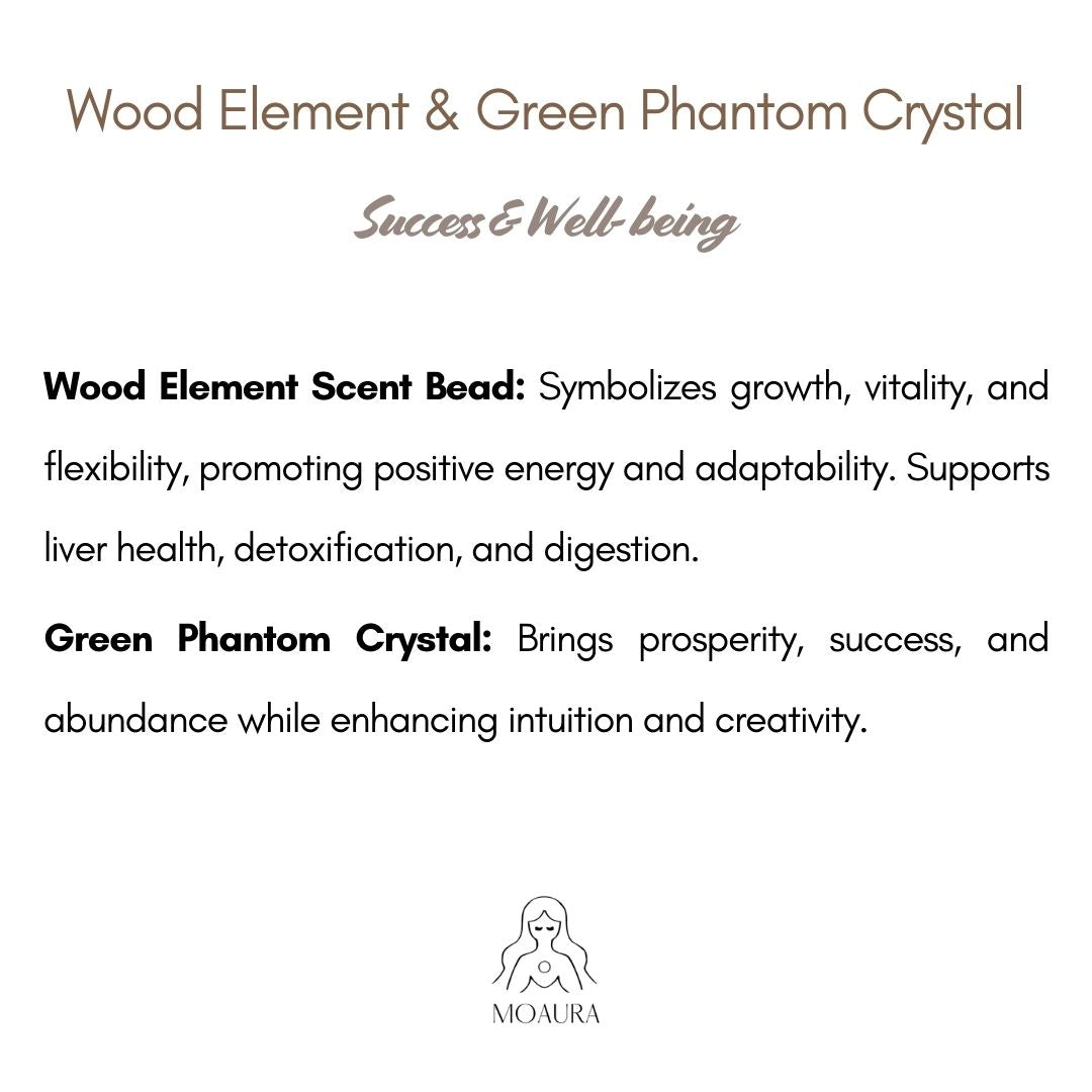 Aromatic Single Wood Element & Green Phantom Crystal Bracelet Fengshui Bracelet