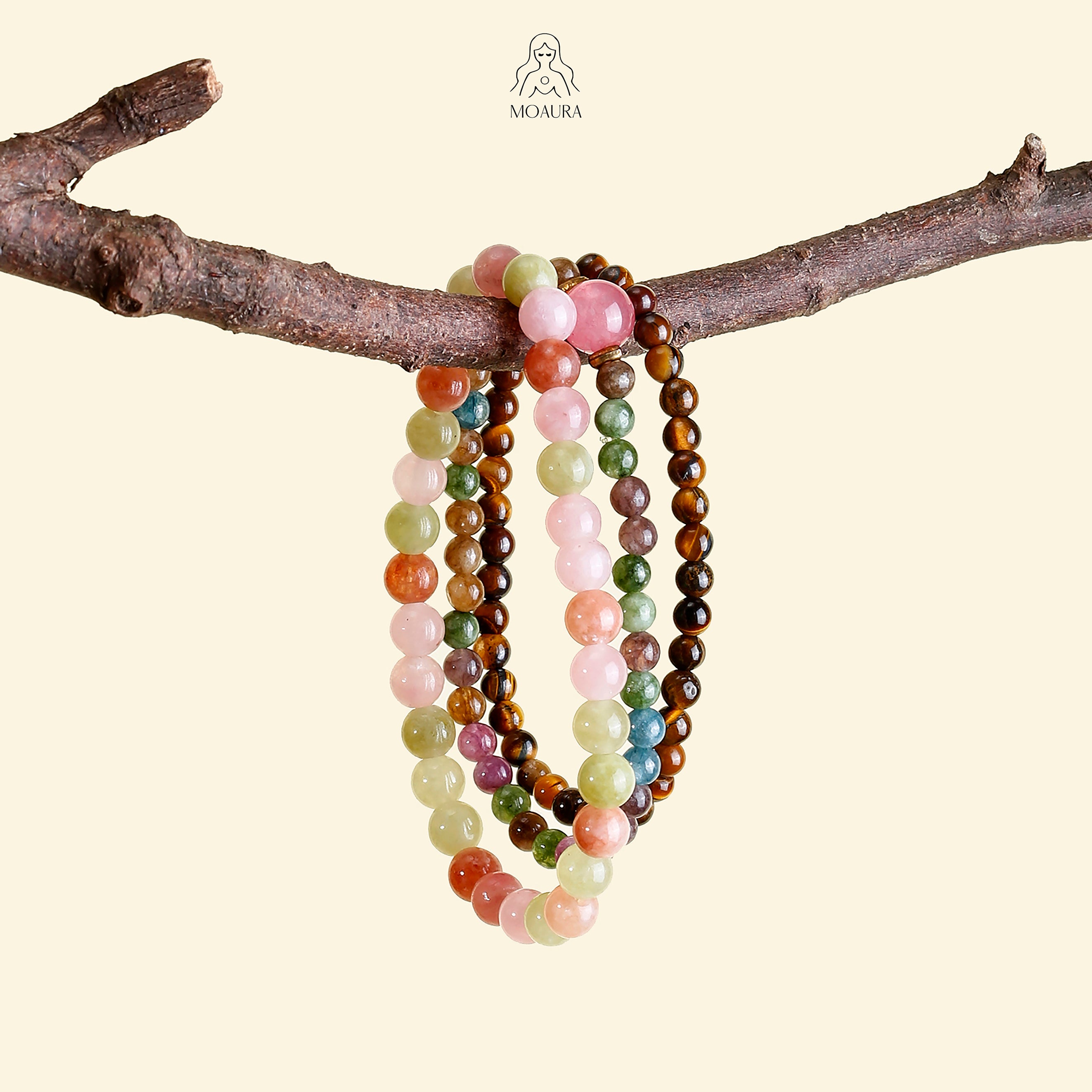 Rainbow Tourmaline and Tiger Eye Lucky Bundle Bracelet