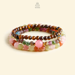 Rainbow Tourmaline and Tiger Eye Lucky Bundle Bracelet