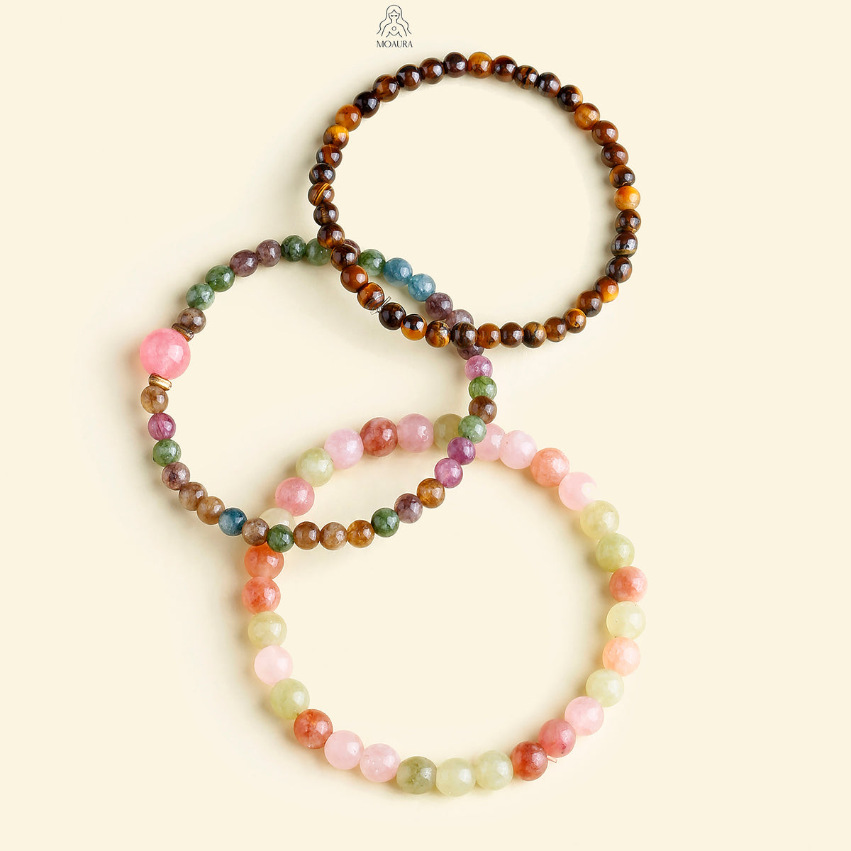 Rainbow Tourmaline and Tiger Eye Lucky Bundle Bracelet