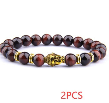 Buddha Head Elastic Charm Beads Gemstone Bracelet