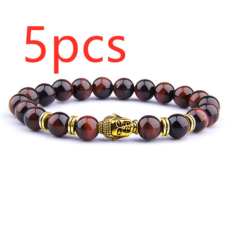 Buddha Head Elastic Charm Beads Gemstone Bracelet