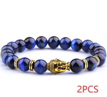 Buddha Head Elastic Charm Beads Gemstone Bracelet